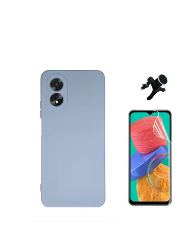 Kit Película Hydrogel Frente + Capa Silicone Líquido + Suporte Magnético Reforçado  para Oppo A18 - Azul Claro