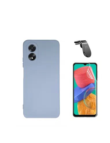 Kit Película Hydrogel Frente + Capa Silicone Líquido + Suporte Magnético L  para Oppo A18 - Azul Claro