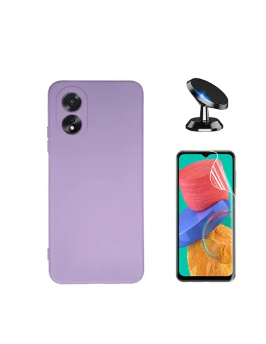 Kit Película Hydrogel Frente + Capa Silicone Líquido + Suporte Magnético para Oppo A18 - Roxo