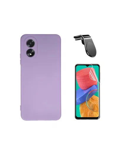 Kit Película Hydrogel Frente + Capa Silicone Líquido + Suporte Magnético L  para Oppo A18 - Roxo