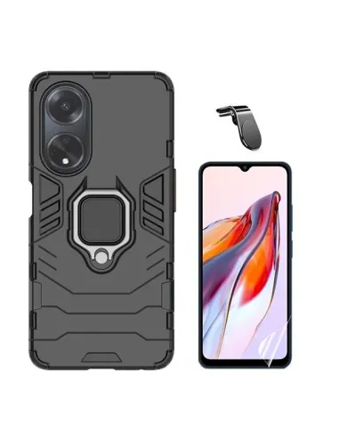 Kit Película Hydrogel Frente + Capa Military + Suporte Magnético L  para Oppo A18 - Preto