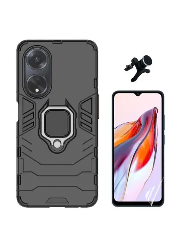 Kit Película Hydrogel Frente + Capa Military + Suporte Magnético Reforçado  para Oppo A18 - Preto