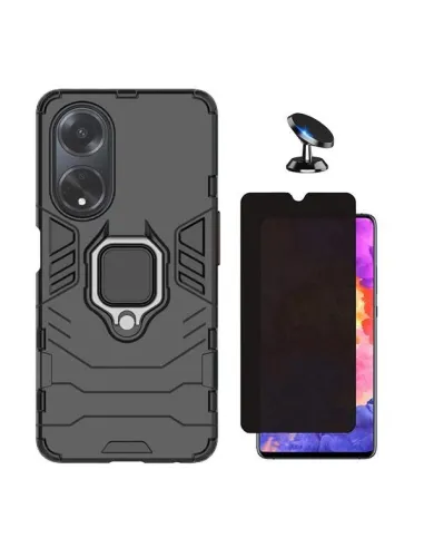 Kit Película Anti-Spy + Capa Military + Suporte Magnético para Oppo A18 - Preto