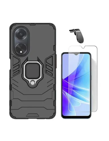 Kit Vidro Temperado ClearGlass + Capa Military + Suporte Magnético L  para Oppo A18 - Preto