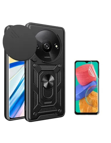 Kit Película Hydrogel Frente + Capa Magnetic Slide Window  para Xiaomi Redmi A3 - Preto