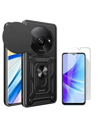 Kit Vidro Temperado ClearGlass + Capa Magnetic Slide Window  para Xiaomi Redmi A3 - Preto