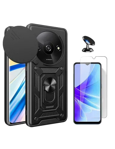 Kit Vidro Temperado ClearGlass + Capa Magnetic Slide Window + Suporte Magnético para Xiaomi Redmi A3 - Preto