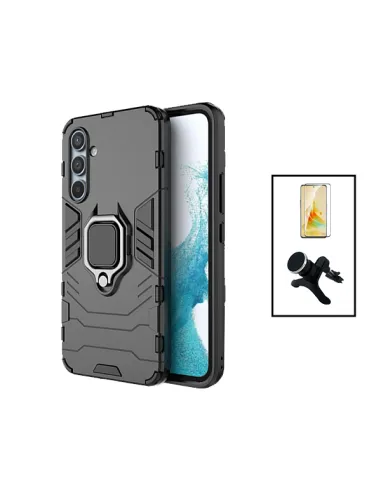 Kit Vidro Premium Full Cover + Capa Military  + Suporte Magnético Reforçado  para Samsung Galaxy A35 5G - Preto