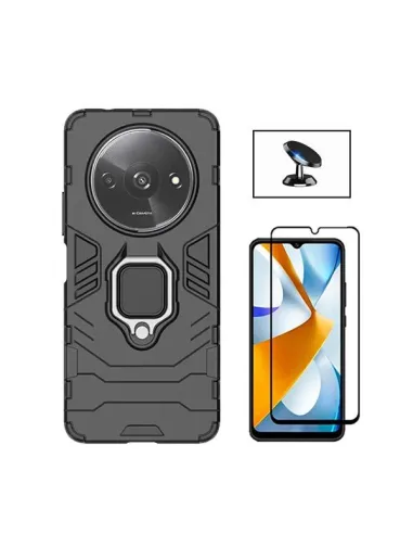 Kit Vidro Premium Full Cover + Capa Military  + Suporte Magnético para Xiaomi Redmi A3 - Preto