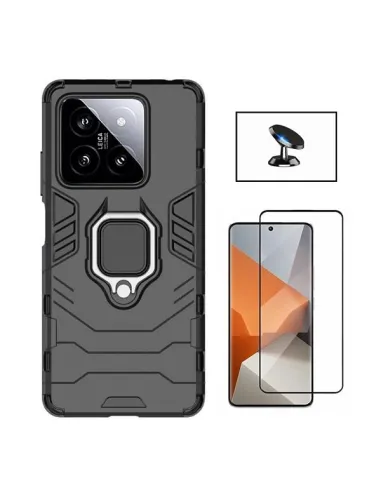 Kit Vidro Premium Full Cover + Capa Military  + Suporte Magnético para Xiaomi 14 - Preto