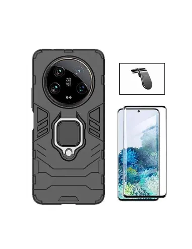 Kit Vidro Temperado Curved + Capa Military + Suporte Magnético L  para Xiaomi 14 Ultra - Preto