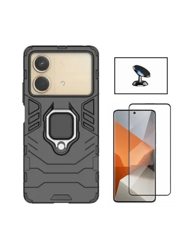 Kit Vidro Premium Full Cover + Capa Military  + Suporte Magnético para Xiaomi Poco X6 Neo - Preto