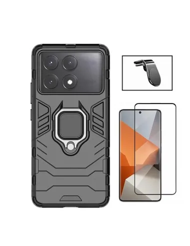 Kit Vidro Premium Full Cover + Capa Military  + Suporte Magnético L  para Xiaomi Poco X6 Pro - Preto