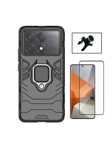 Kit Vidro Premium Full Cover + Capa Military  + Suporte Magnético Reforçado  para Xiaomi Poco X6 Pro - Preto