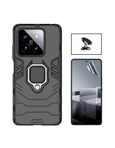 Kit Película Hydrogel Frente + Capa Military + Suporte Magnético para Xiaomi 14 - Preto