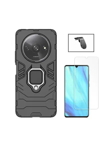 Kit Vidro Temperado ClearGlass + Capa Military + Suporte Magnético L  para Xiaomi Redmi A3 - Preto