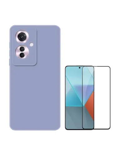 Kit Vidro Premium Full Cover + Capa Silicone Líquido  para Oppo Reno11 F - Roxo