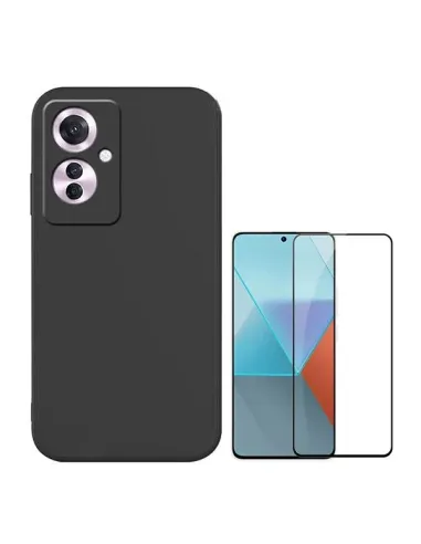 Kit Vidro Premium Full Cover + Capa Silicone Líquido  para Oppo Reno11 F - Preto