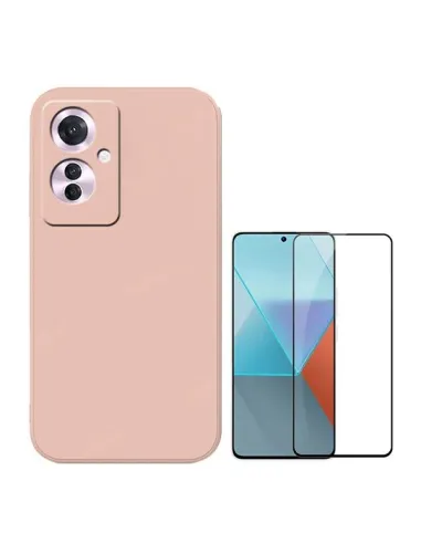 Kit Vidro Premium Full Cover + Capa Silicone Líquido  para Oppo Reno11 F - Rosa