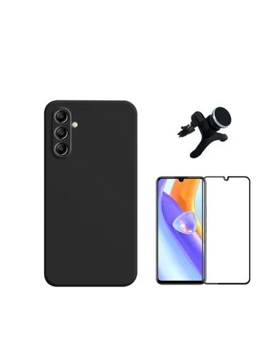 Kit Vidro Premium Full Cover + Capa Silicone Líquido + Suporte Magnético Reforçado  para Samsung Galaxy M15 - Preto