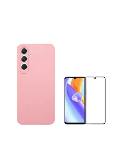 Kit Vidro Premium Full Cover + Capa Silicone Líquido  para Samsung Galaxy M15 - Rosa