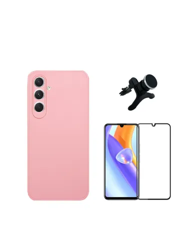 Kit Vidro Premium Full Cover + Capa Silicone Líquido + Suporte Magnético Reforçado  para Samsung Galaxy M15 - Rosa