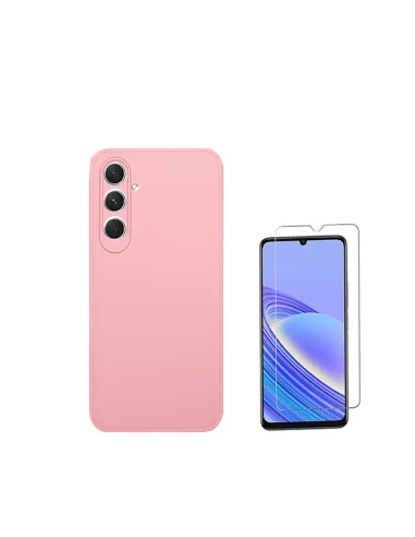 Kit Vidro Temperado ClearGlass + Capa Silicone Líquido  para Samsung Galaxy M15 5G - Rosa