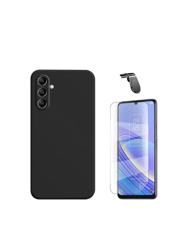 Kit Película Hydrogel Frente + Capa Silicone Líquido + Suporte Magnético L  para Samsung Galaxy M15 - Preto