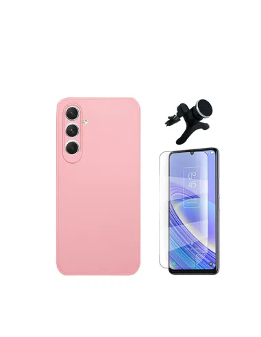 Kit Película Hydrogel Frente + Capa Silicone Líquido + Suporte Magnético Reforçado  para Samsung Galaxy M15 - Rosa