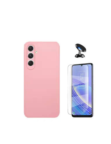 Kit Película Hydrogel Frente + Capa Silicone Líquido + Suporte Magnético para Samsung Galaxy M15 5G - Rosa