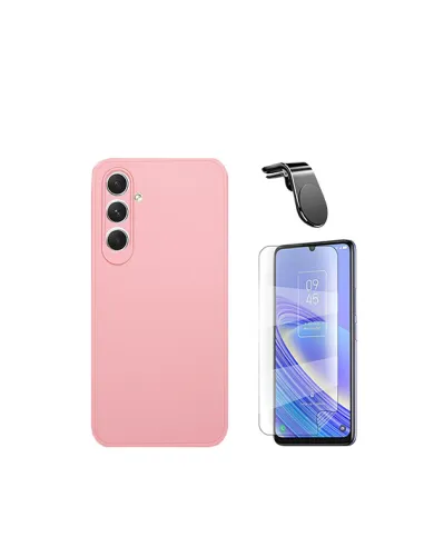 Kit Película Hydrogel Frente + Capa Silicone Líquido + Suporte Magnético L  para Samsung Galaxy M15 5G - Rosa