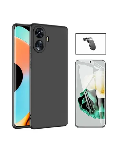 Kit Película Hydrogel Frente + Capa Silicone Líquido + Suporte Magnético L  para Realme 10 Pro + Plus - Preto