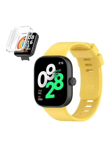 Kit Capa Anti-Impacto + Bracelete Smoothsilicone  Para Xiaomi Redmi Watch 4 - Amarelo