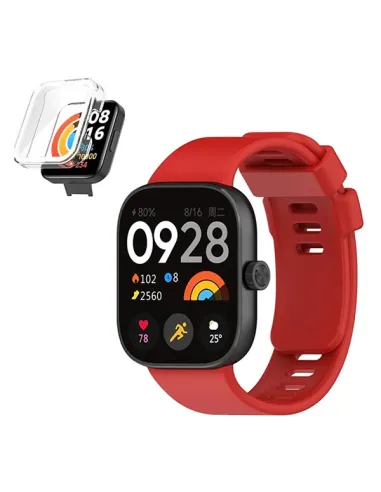 Kit Capa Anti-Impacto + Bracelete Smoothsilicone  Para Xiaomi Redmi Watch 4 - Vermelho