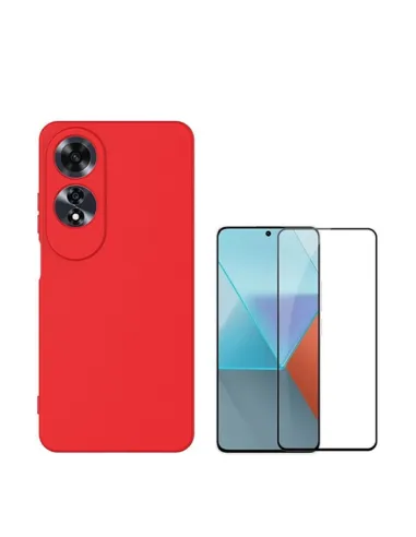 Kit Vidro Premium Full Cover + Capa Silicone Líquido  Para Oppo A60 - Vermelho