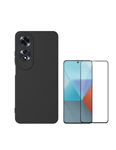 Kit Vidro Premium Full Cover + Capa Silicone Líquido  Para Oppo A60 - Preto