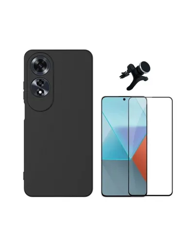 Kit Vidro Premium Full Cover + Capa Silicone Líquido + Suporte Magnético Reforçado  Para Oppo A60 - Preto