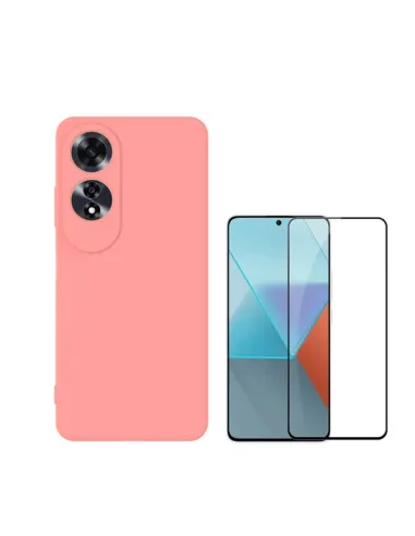 Kit Vidro Premium Full Cover + Capa Silicone Líquido  Para Oppo A60 - Rosa