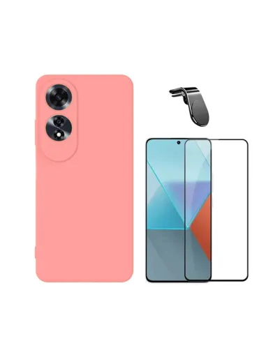 Kit Vidro Premium Full Cover + Capa Silicone Líquido + Suporte Magnético L  Para Oppo A60 - Rosa