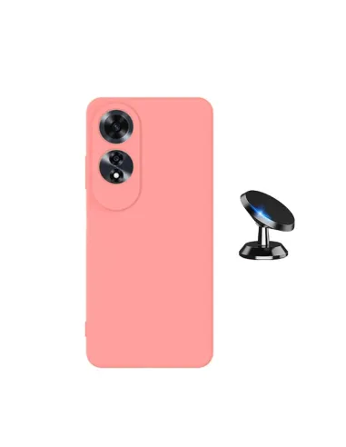 Kit Suporte Magnético + Capa Silicone Líquido  Para Oppo A60 - Rosa