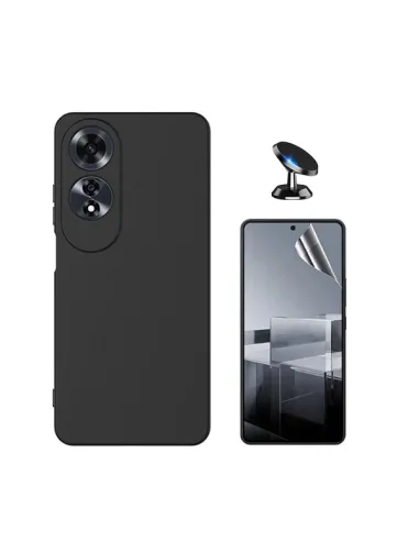 Kit Película Hydrogel Frente + Capa Silicone Líquido + Suporte Magnético Para Oppo A60 - Preto