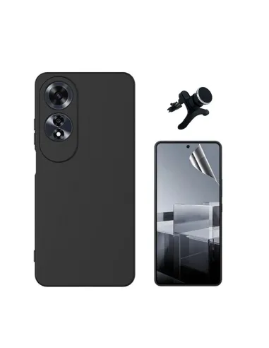 Kit Película Hydrogel Frente + Capa Silicone Líquido +  Suporte Magnético Reforçado  Para Oppo A60 - Preto