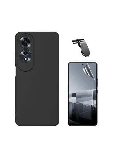 Kit Película Hydrogel Frente + Capa Silicone Líquido + Suporte Magnético L  Para Oppo A60 - Preto