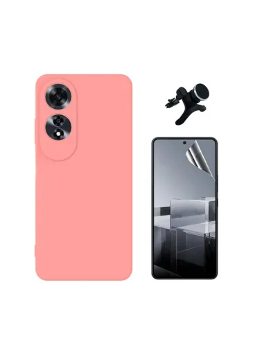 Kit Película Hydrogel Frente + Capa Silicone Líquido +  Suporte Magnético Reforçado  Para Oppo A60 - Rosa