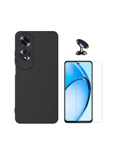 Kit Vidro Temperado Clearglass + Capa Silicone Líquido + Suporte Magnético Para Oppo A60 - Preto