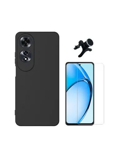 Kit Vidro Temperado Clearglass + Capa Silicone Líquido + Suporte Magnético Reforçado  Para Oppo A60 - Preto