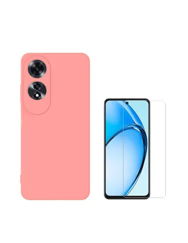 Kit Vidro Temperado Clearglass + Capa Silicone Líquido  Para Oppo A60 - Rosa