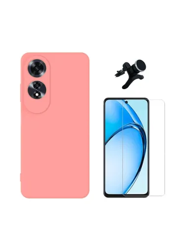 Kit Vidro Temperado Clearglass + Capa Silicone Líquido + Suporte Magnético Reforçado  Para Oppo A60 - Rosa