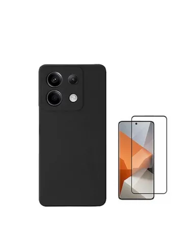 Kit Vidro Premium Full Cover + Capa Silicone Líquido  Para Xiaomi Redmi Note 13 Pro 4G - Preto