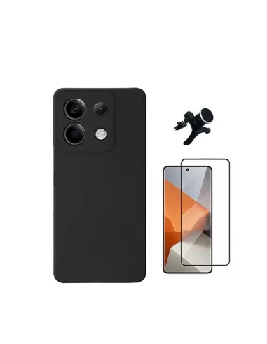 Kit Vidro Premium Full Cover + Capa Silicone Líquido + Suporte Magnético Reforçado  Para Xiaomi Redmi Note 13 Pro 4G - Preto